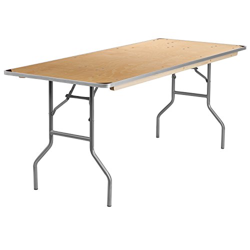 Flash Furniture 矩形重型桦木折叠宴会桌，带金属边缘和防护角罩
