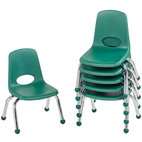 Factory Direct Partners FDP 10' 学校叠放椅，带镀铬钢腿和滚珠滑轨的叠放学生座椅；适用于家庭学习或课堂 - 绿色（6 件装）