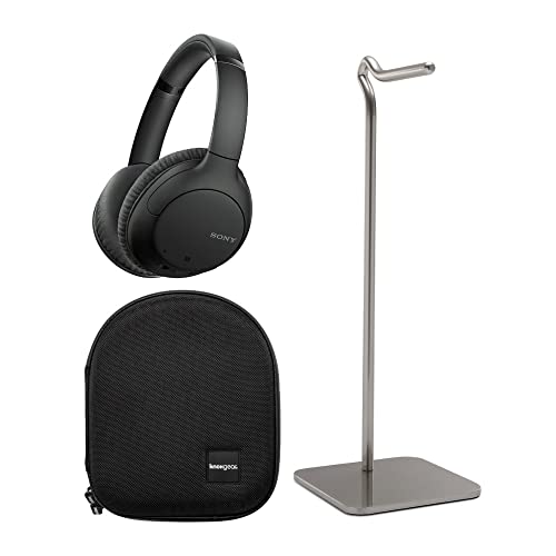 Sony WHCH710N 无线蓝牙降噪头戴式立体声耳机（黑色）套装，带耳机保护盒和耳机支架 - 双麦克风，播放时间为 35 小时 -（3 件）