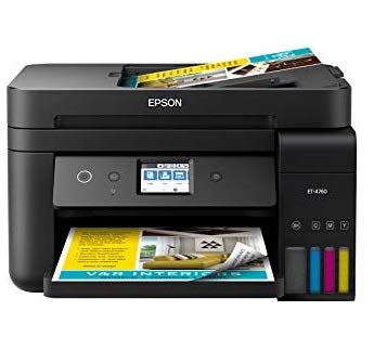 EPSON PRINT Epson EcoTank ET-4760无线彩色多合一无墨盒超级墨盒打印机，带有扫描仪，复印机，传真，ADF和以太网-黑色