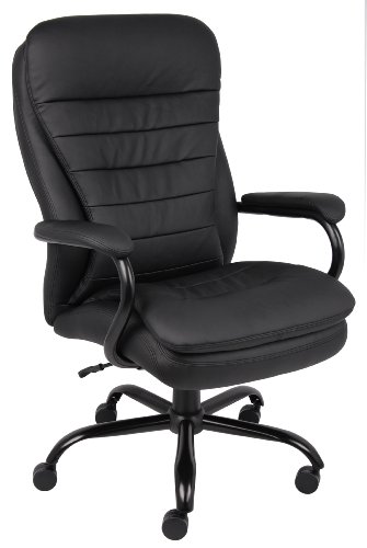 Boss Office Products 重型双毛绒 LeatherPlus 椅子，承重 350 磅，飞行员棕...