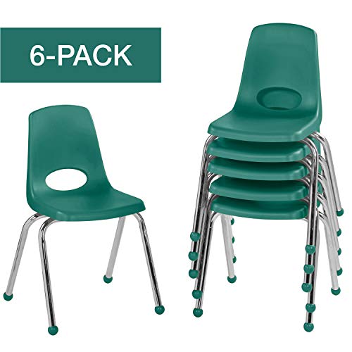 Factory Direct Partners FDP 16' 学校叠放椅，带镀铬钢腿和滚珠滑轨的叠放学生椅 - 绿色（6 件装）