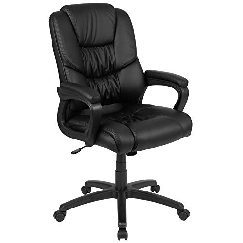 Flash Furniture Flash基本面，高大，高400磅，额定黑色皮革软旋转办公椅，带软垫扶手...