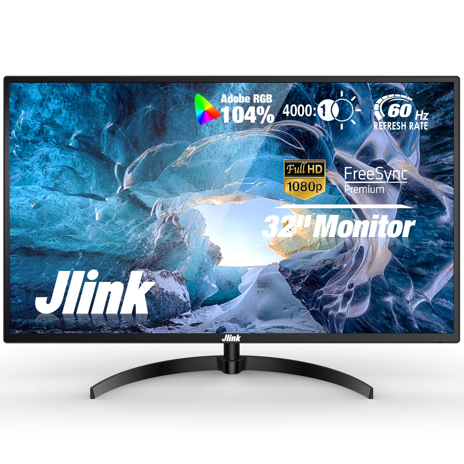  Jlink 电脑显示器 - FHD 32 英寸显示器，1920x1080P 60Hz 104% sRGB 液晶显示屏，带 HDMI VGA 3.5 毫米音频、HDR 低蓝光防眩光较大 VA 屏幕，带 Freesync、可倾斜和 VESA 安装...