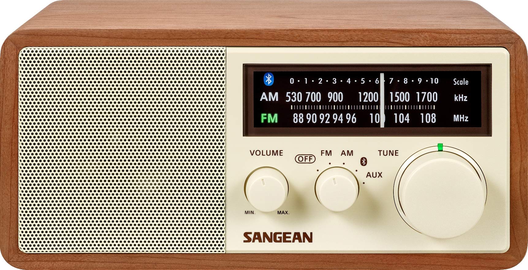 Sangean AM/FM/蓝牙木柜收音机，带 USB 手机充电功能
