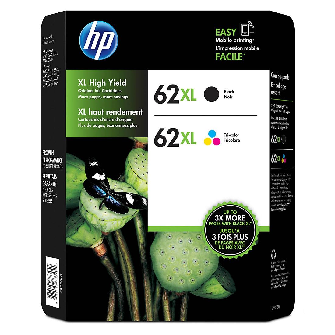 HP 正品 62Xl 高产量黑色和高产量三色 Jetdirect 打印墨盒