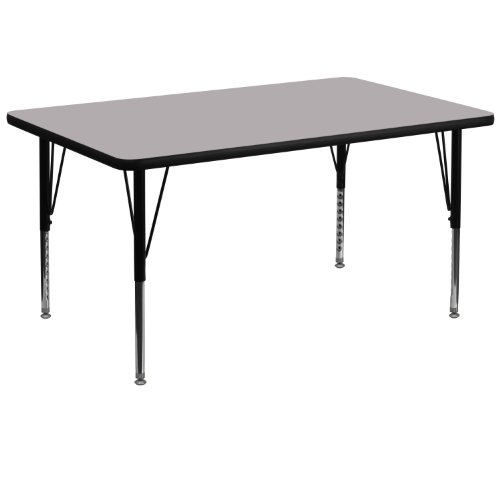 Flash Furniture 矩形活动桌，带灰色热熔层压板顶部/高度可调学前桌腿