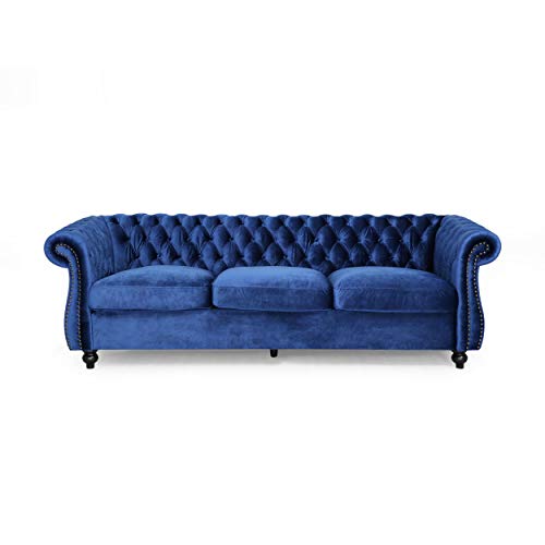 Christopher Knight Home Vita 簇绒超细纤维沙发，带卷轴臂，海军蓝、深棕色