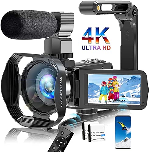 SuSier 4K 数码相机 48MP 18X 高清摄像机 WiFi 红外夜视摄像机，适用于 YouTube 3.0 英寸高清触摸屏视频博客相机，带外部麦克风、稳定器和遥控器