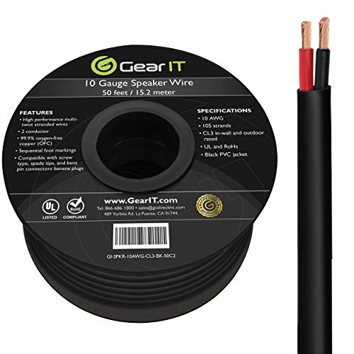 GearIT 14 AWG 规格 CL3 OFC 扬声器线，Pro 系列 14 AWG 规格（100 英尺/30.48 米/黑色）无氧铜 UL CL3 级室外直埋和入墙安装扬声器电线