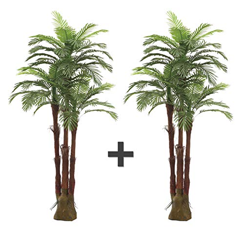 AMERIQUE 一对华丽 6 英尺三重热带棕榈人造植物树，带可站立树干，真实触摸技术，带紫外线防护，绿色，2
