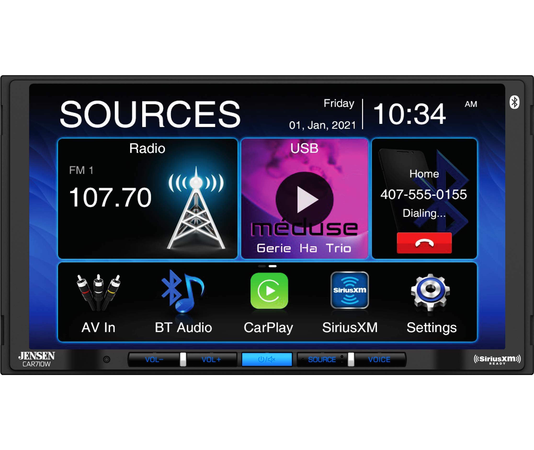 JENSEN CAR710W 7 无机械多媒体接收器，带无线 Apple CarPlay l 支持 Android 设备 l SiriusXM-Ready l 内置蓝牙