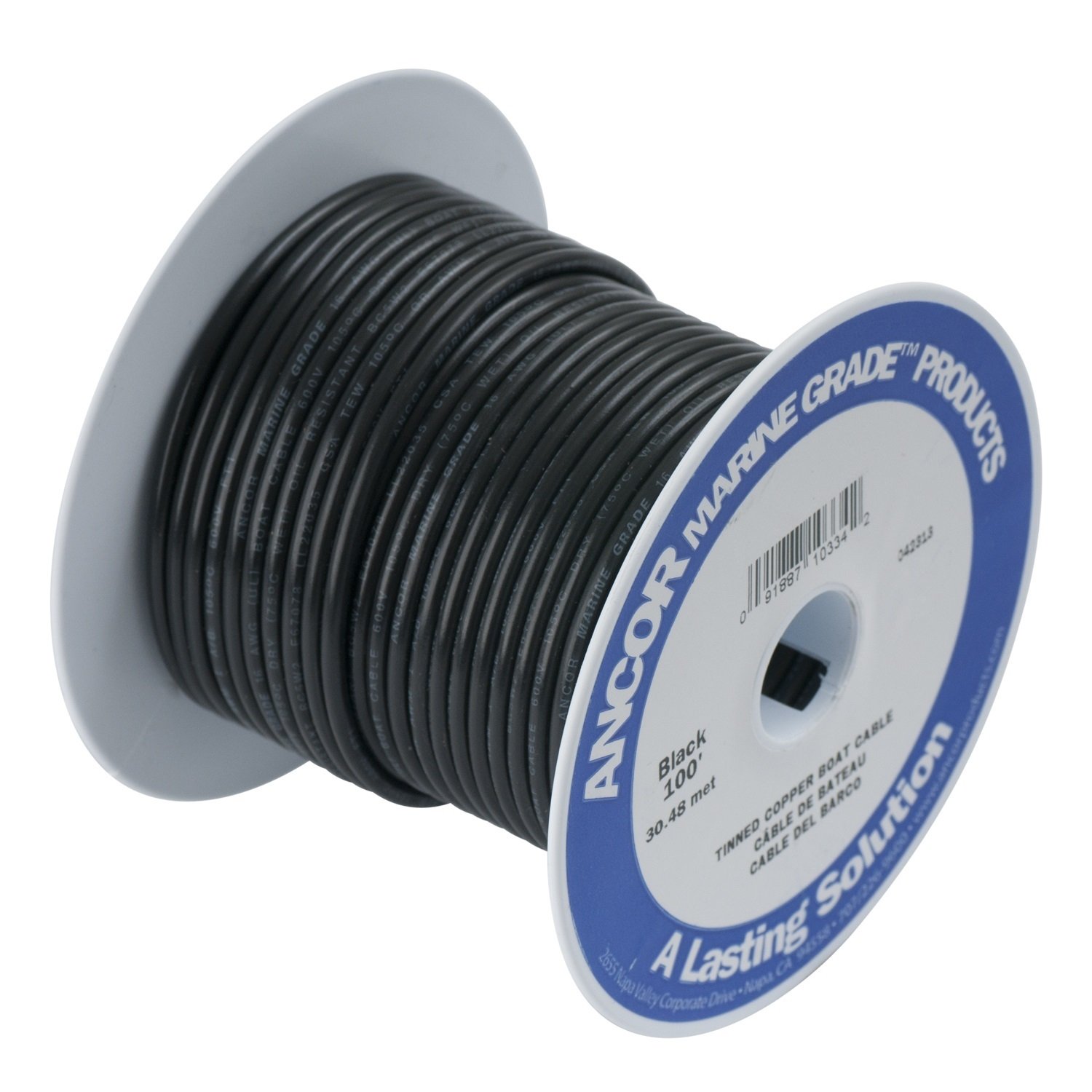 ANCOR MARINE GRADE 113010 镀锡铜电池电缆，4 AWG (19mm2)，黑色 - 100 英尺