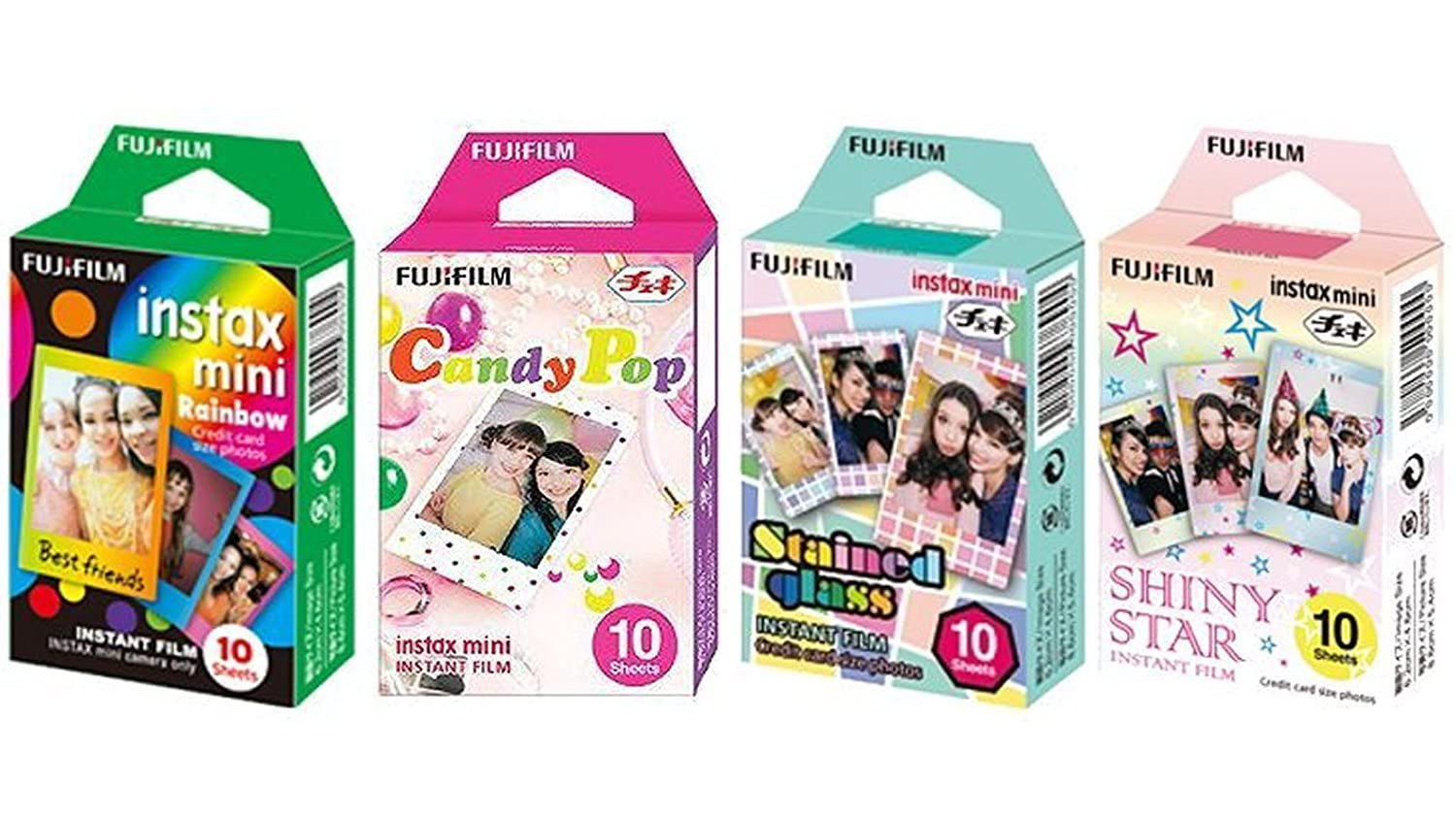 Fujifilm InstaX 迷你即时胶片彩虹、彩色玻璃、糖果流行和闪亮星星胶片 -10 张 X 4 套超值套装