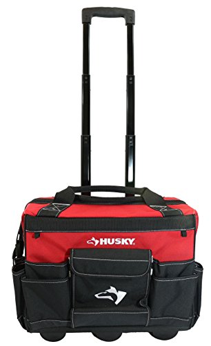Husky GP-43196N13 18 英尺 600 旦红色防水承包商滚动工具手提袋，带伸缩手柄