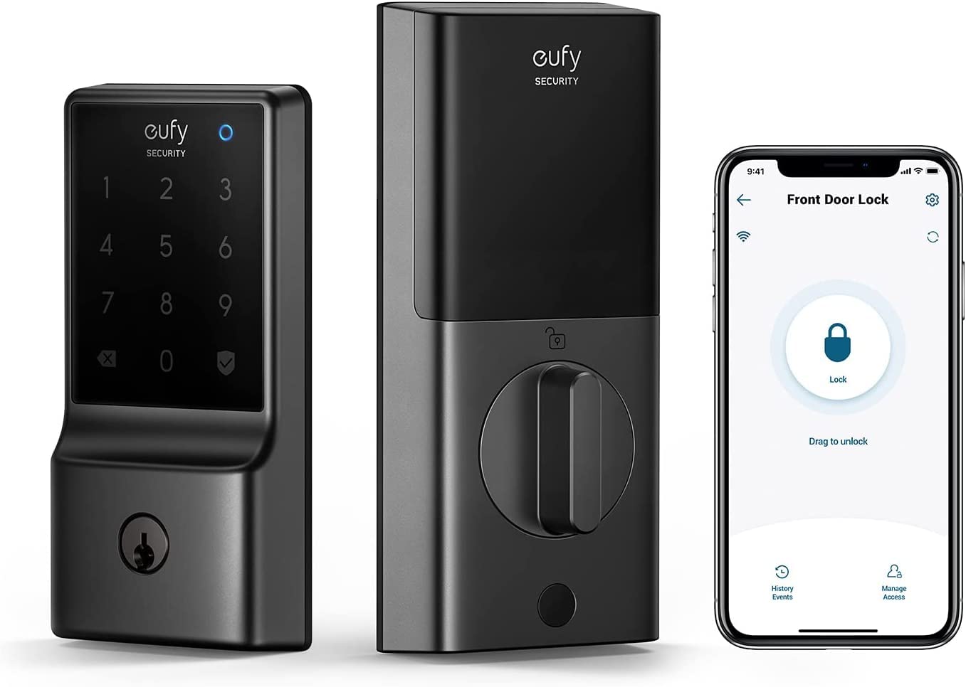  eufy security Security C210(E110) 智能锁，5 合 1 无钥匙进入门锁，内置 WiFi 门锁，智能门锁，无需桥接，安装方便，触摸屏键盘，应用程序远程控制，BHMA 证书。...