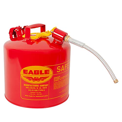 Eagle U2-51-SX5 II 型金属安全罐，易燃物，11-1/4' 宽 x 15-7/8' 深，5 加仑容量，5/8' OD 倾倒嘴，红色