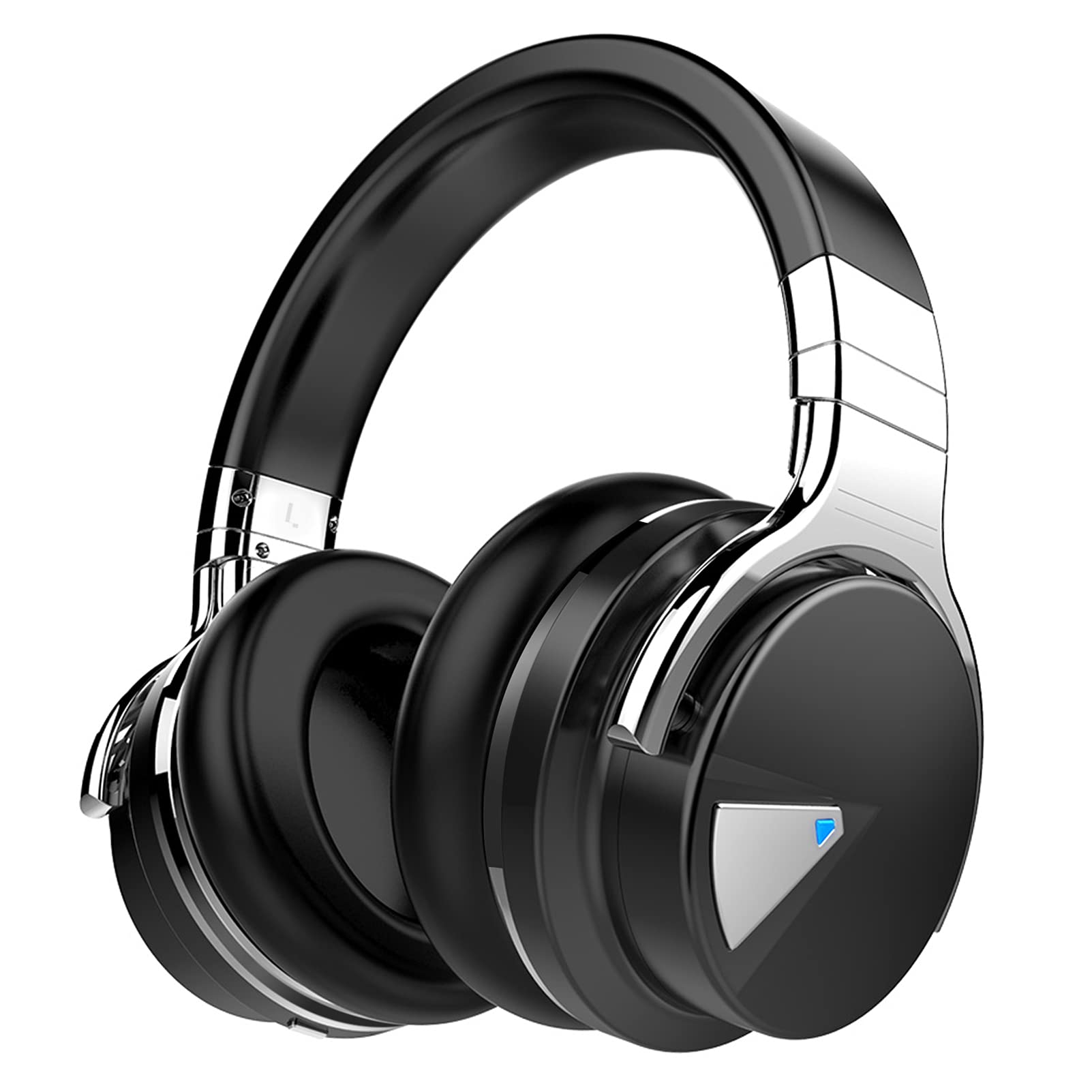 Silensys E7 主动降噪耳机带麦克风的蓝牙耳机深重低音无线耳机包耳式，舒适的蛋白质耳垫，30 小时的旅行/工作播放时间，黑色
