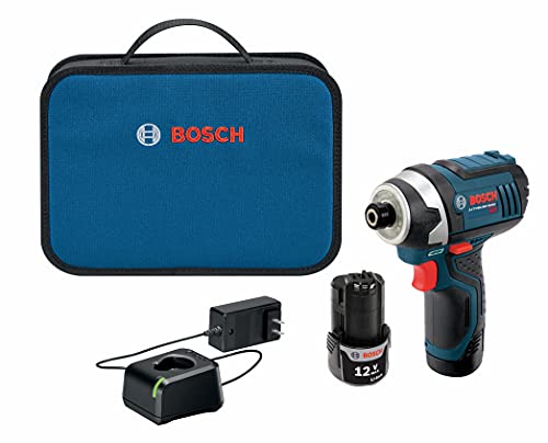 Bosch PS41-2A 12V 最大 1/4 英寸六角冲击起子套件，带 2 节电池、充电器和保护盒，蓝色