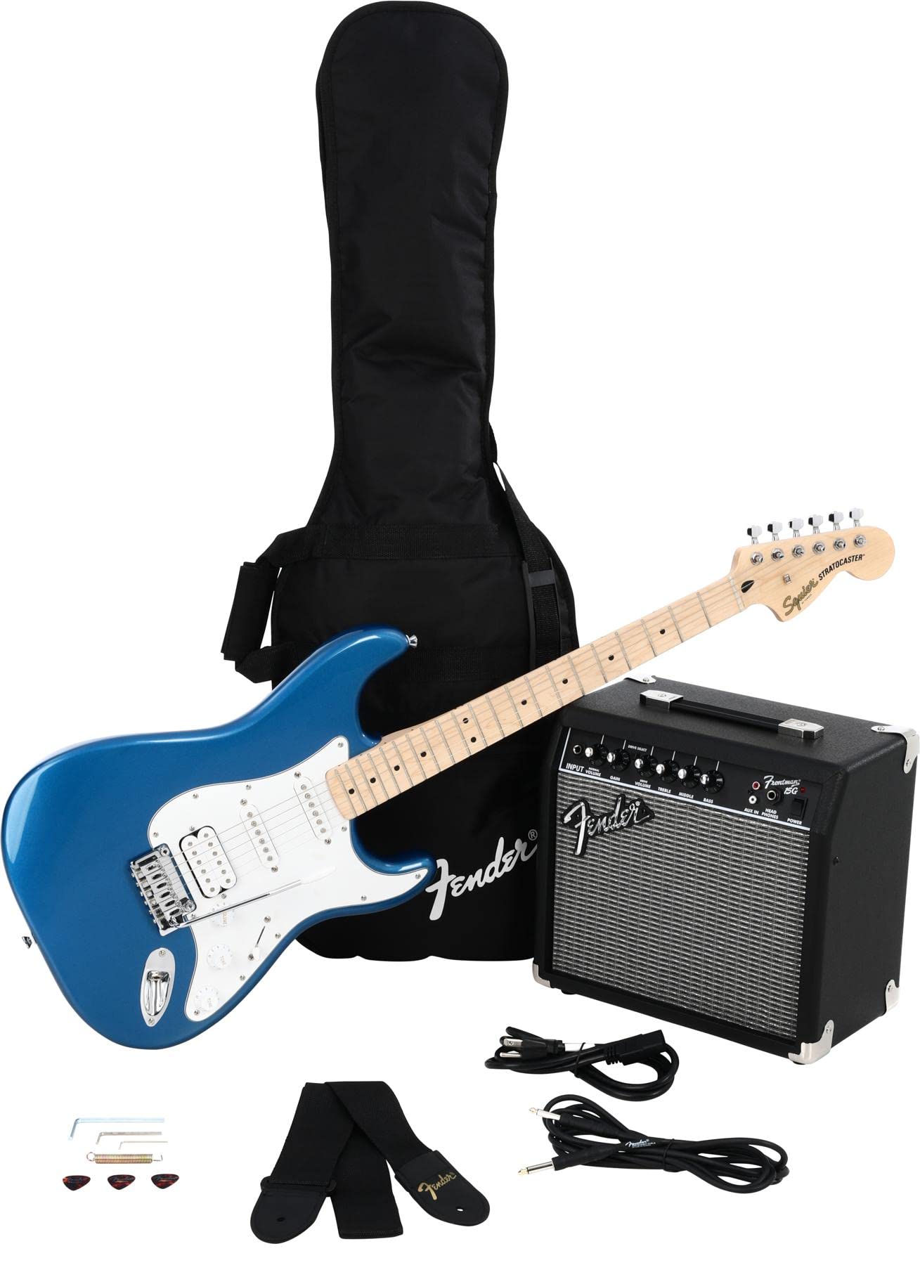 Fender Squier by Affinity 系列 Stratocaster Pack，HSS，枫木指板，普莱西德湖蓝