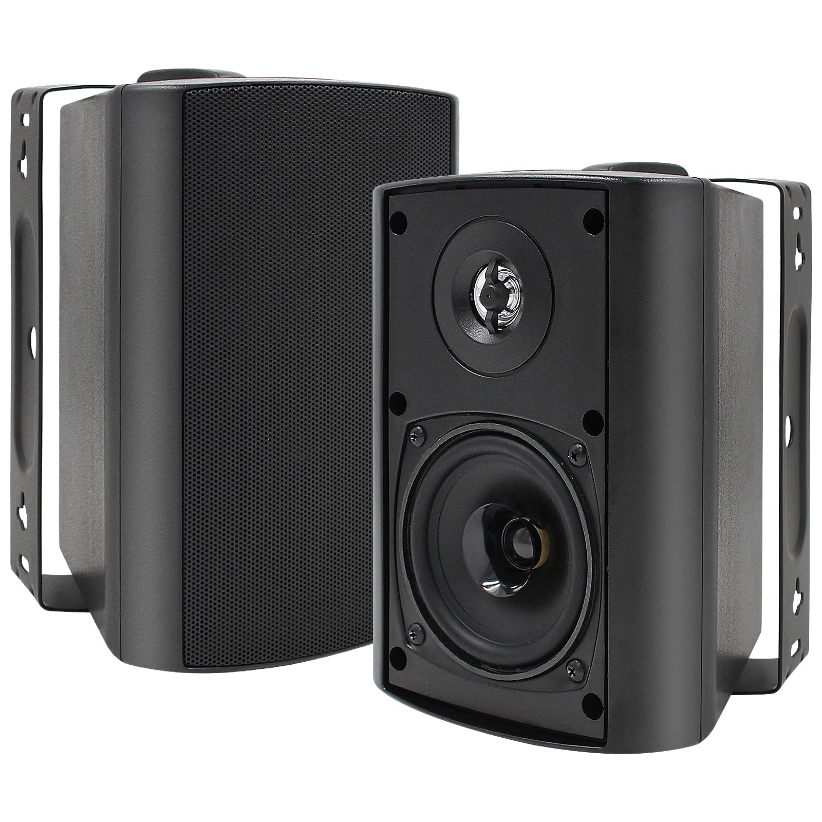 Herdio 5.25 英寸室内室外扬声器无线庭院防水有线壁挂式系统 300 瓦兼容蓝牙 (黑色)