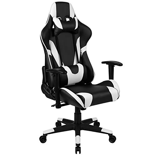 Flash Furniture X10游戏椅赛车办公室，符合人体工学的计算机PC可调式带旋转臂的转椅，黑色LeatherSoft，通过BIFMA认证