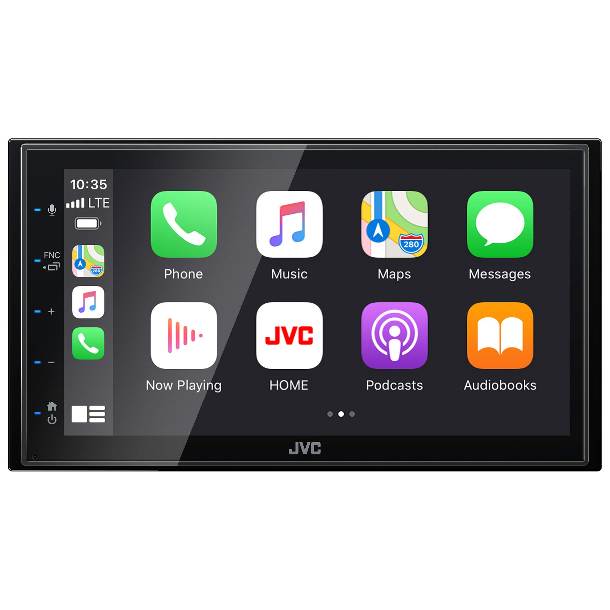 JVC KW-M56BT Apple CarPlay Android Auto 多媒体播放器，带 6.8 英寸电容式触摸屏、蓝牙音频和免提通话、MP3 播放器、双 DIN、13 频段 EQ、SiriusXM、AM/FM 汽车收音机