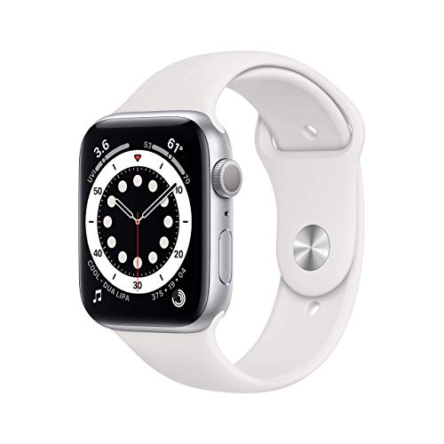 Apple 手表系列 6（GPS，44 毫米）- 银色铝制表壳搭配白色运动表带（更新）