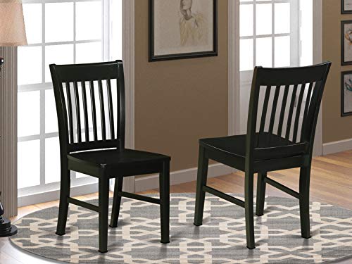 East West Furniture NFC-BLK-W诺福克厨房用椅-木制座椅和黑色实木结构木制餐椅两件套