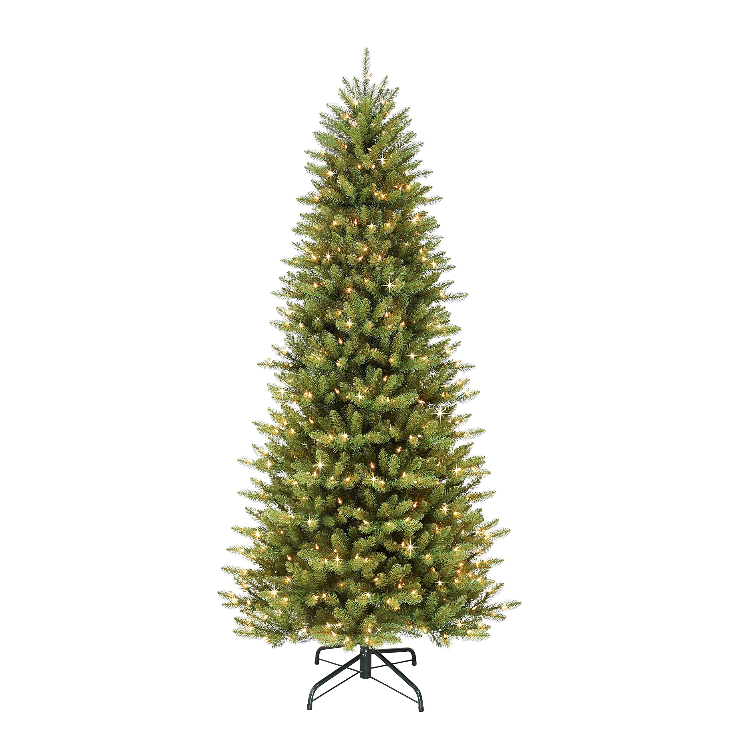 Puleo International 7.5 英尺预亮超薄弗雷泽冷杉人造圣诞树，带 500 颗透明 UL 认证灯，绿色