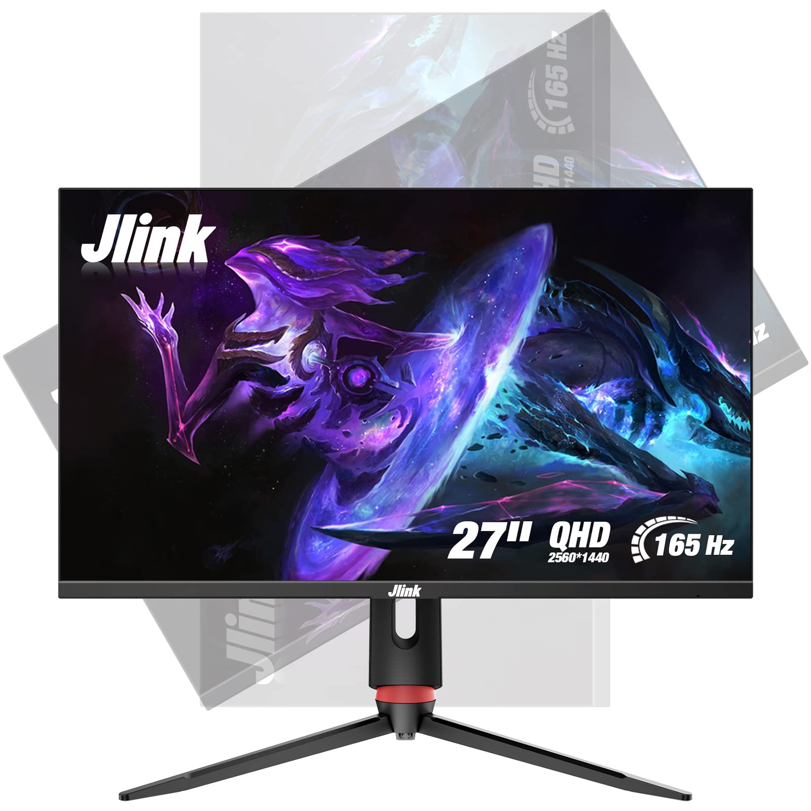 Jlink 游戏显示器 - 27' 165Hz 1ms 1440P QHD (2560x1440) 106% sRGB 电脑显示器，防眩光 FreeSync G-sync HDR 2K VA 屏幕，带 HDMI DP USB，倾斜旋转高度枢轴调节，可安装 VESA