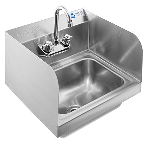 Gridmann 商用 NSF 不锈钢水槽，带水龙头和侧挡板 - 壁挂式洗手盆