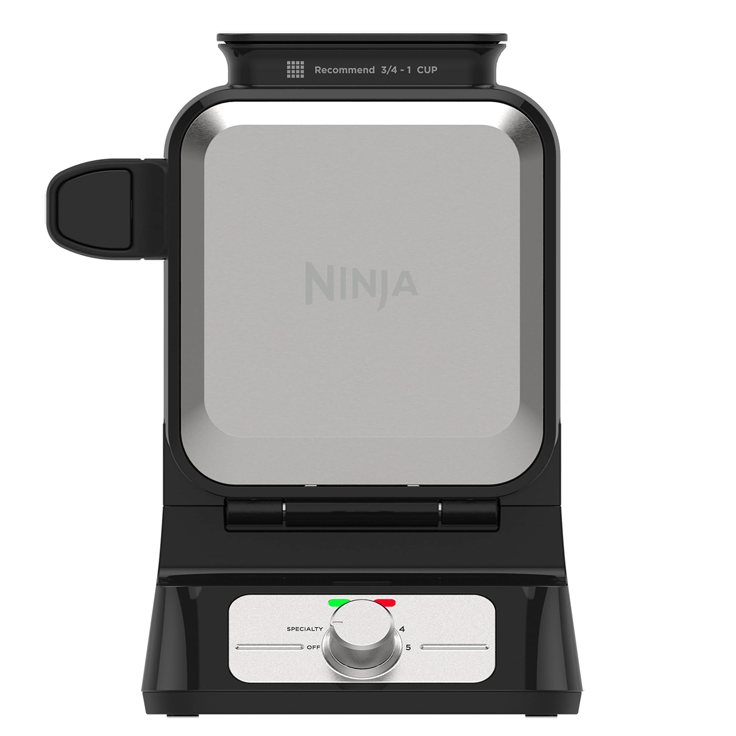 Ninja BW1001 NeverStick PRO 比利时华夫饼机，立式设计，5 种色调设置，配有精密倒杯和厨师策划的食谱指南，黑色和银色