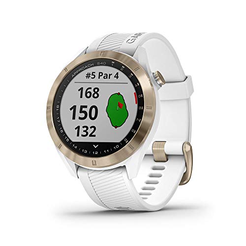 Garmin Approach S40，时尚 GPS 高尔夫智能手表，轻便，带触摸屏，白色/浅金色