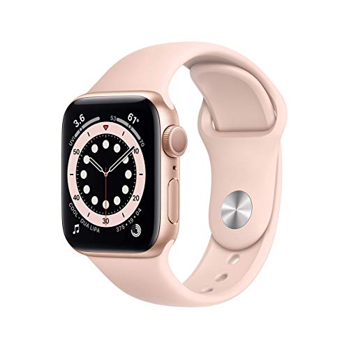 Apple 手表系列 6（GPS，40 毫米）- 金色铝制表壳搭配粉沙色运动表带（更新）