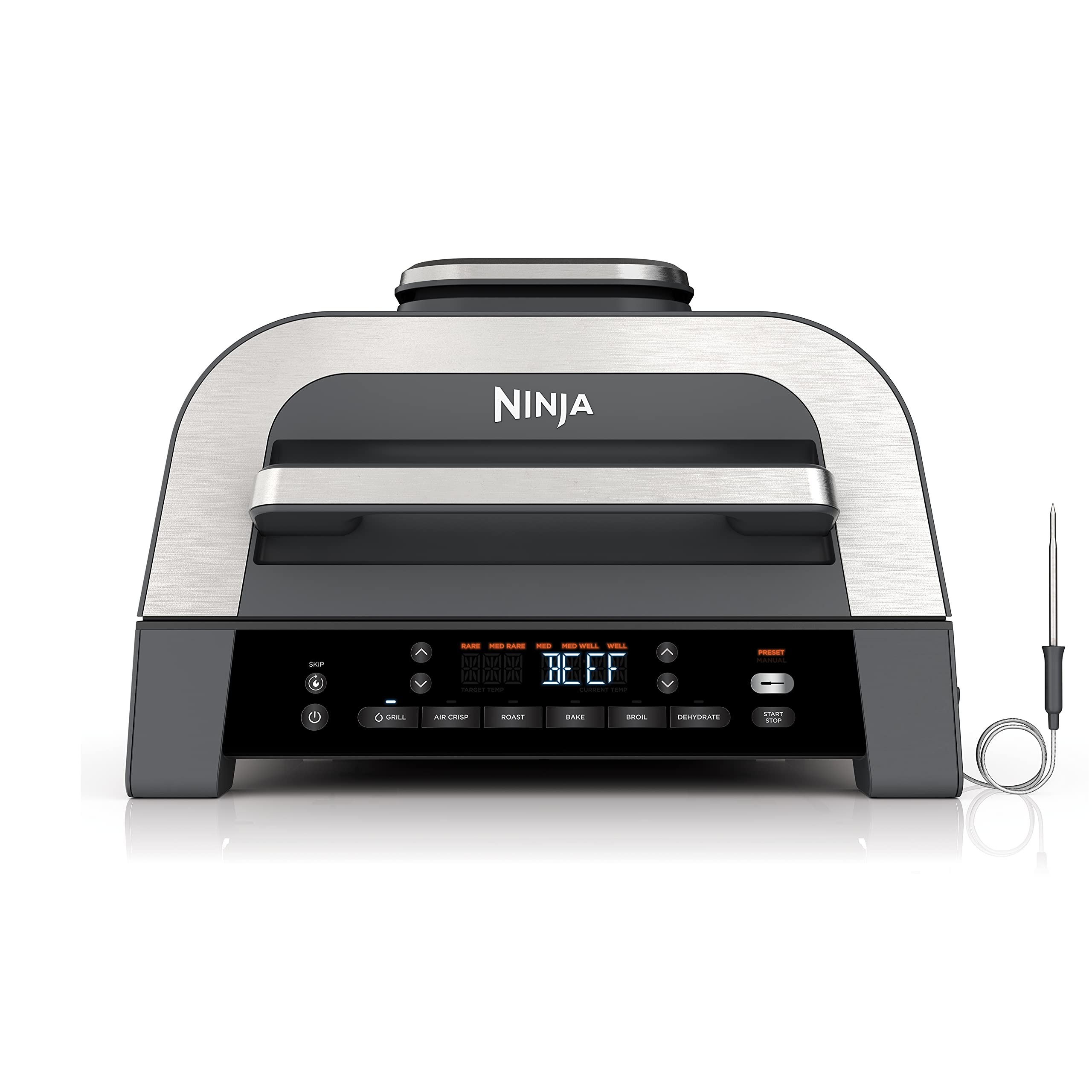 Ninja DG551 Foodi Smart XL 6 合 1 室内烧烤炉，带空气炸、烤、烘烤、烧烤和脱水功...
