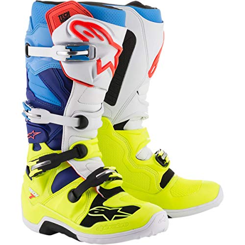 Alpinestars 男士Tech 7越野摩托车靴，黄色/白色/蓝色/青色，16