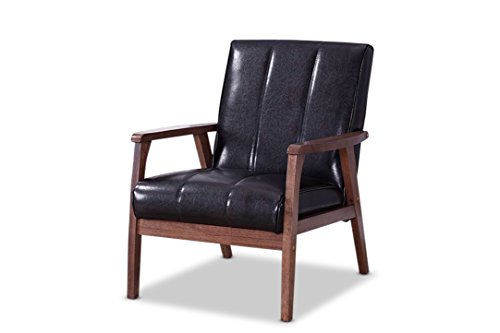 Baxton Studio Baxton Furniture Studios Nikko 中世纪现代斯堪的纳维亚风格人造皮革木制休闲椅