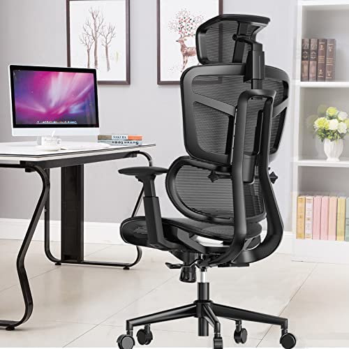 SAMOFU 符合人体工程学的办公椅，靠背高度可调节办公桌椅，大号网椅，可调节腰部支撑/扶手，高背电脑椅大班椅，带倾斜和锁定功能