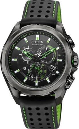 Citizen 男士AT7035-01E生态驱动黑色不锈钢手表，带有绿色装饰