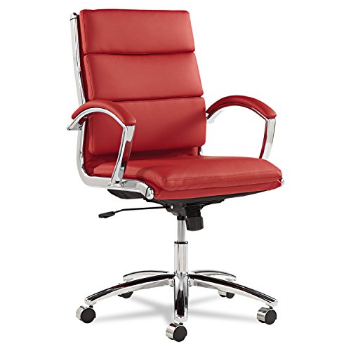 Alera Neratoli 系列中靠背转椅/倾斜椅，红色软皮，镀铬框架...