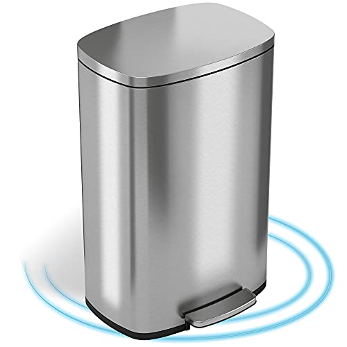 iTouchless SoftStep 不锈钢阶梯垃圾桶，带气味控制系统，50 升踏板垃圾桶，适用于厨房、办公室、家庭