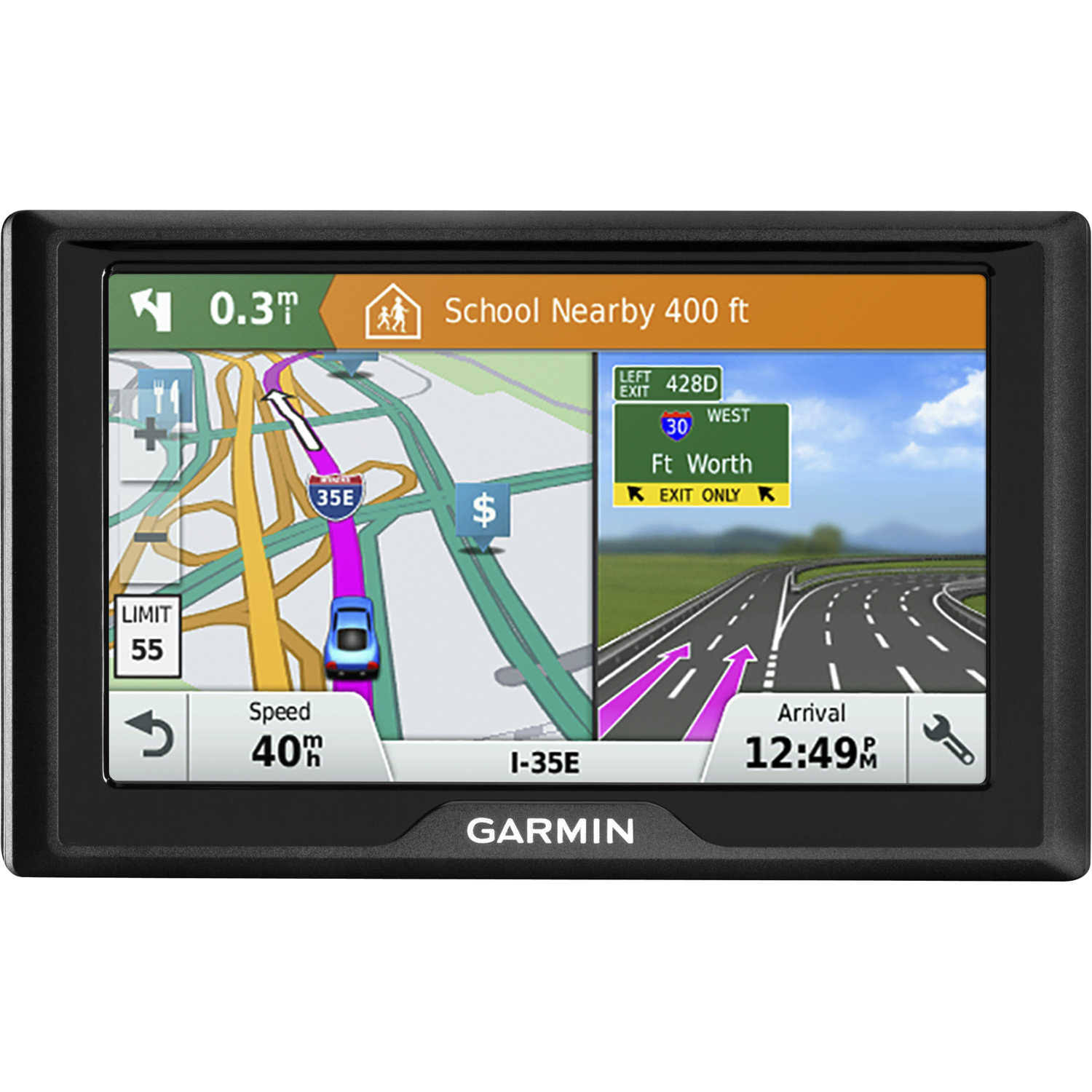Garmin Drive 51 USA LM GPS 导航系统，带有终生地图、语音转弯指示、直接访问、驾驶员警报、TripAdvisor 和 Foursquare 数据