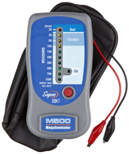 Supco M500 绝缘测试仪/电子兆欧表，带软便携包，0 至 1000 兆欧...