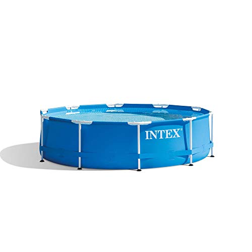 Intex 圆形金属框架后院地上游泳池，蓝色