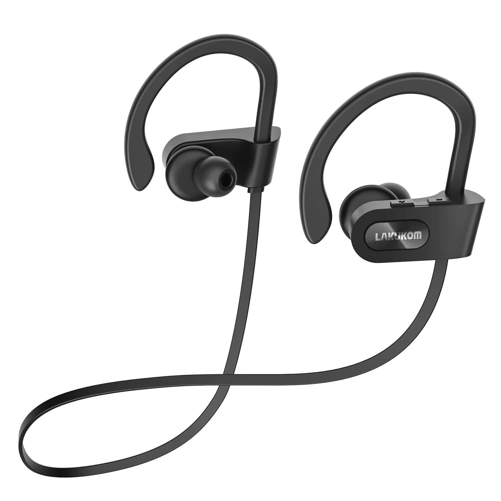 Lakukom 蓝牙耳机、重低音无线跑步耳机（带 16 小时播放时间）、蓝牙耳塞式入耳式耳机（带耳挂）、IPX7 防水运动耳机（带通话麦克风）