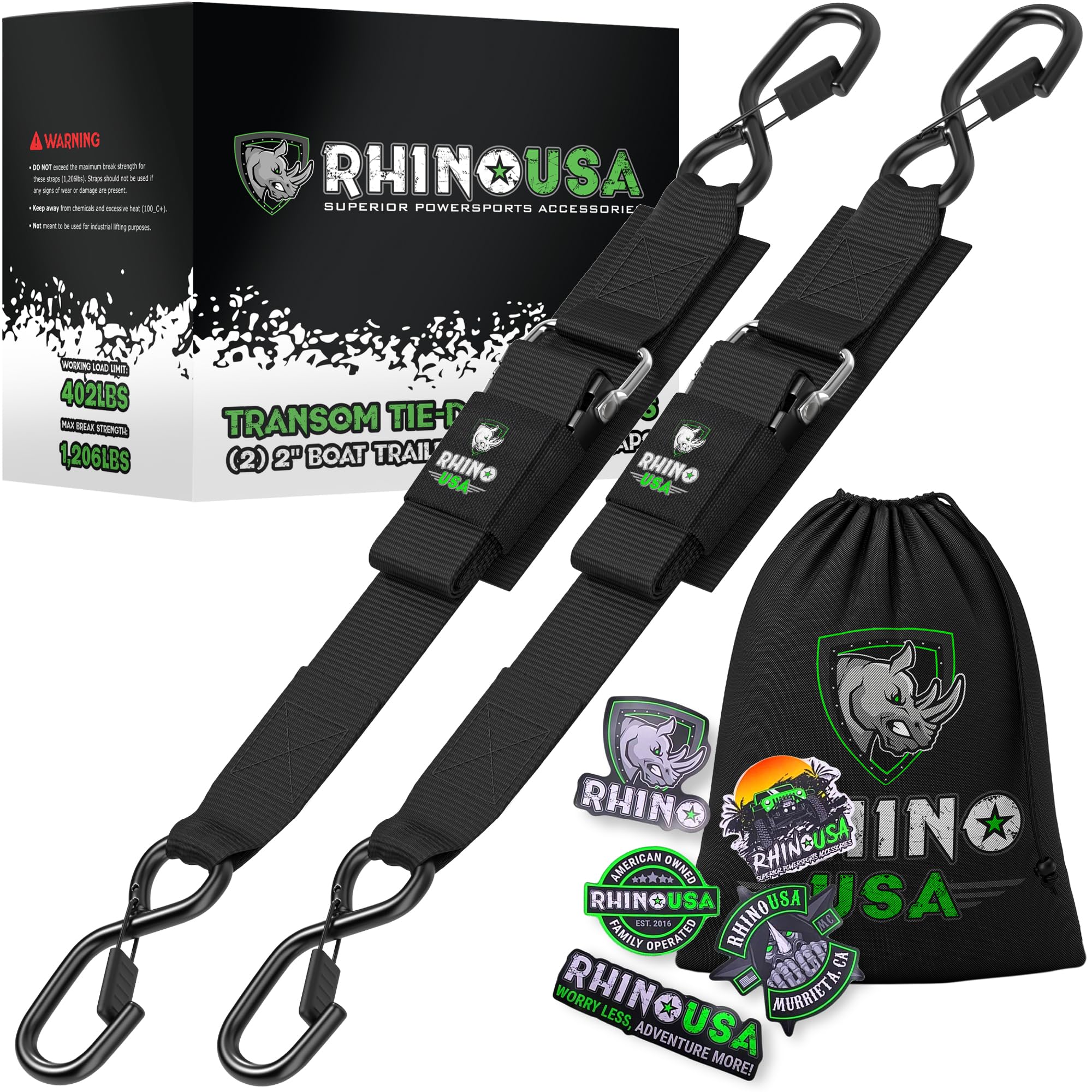 Rhino USA 船拖车横梁带（2PK）- 重型 2 英寸 x 48 英寸可调节拖车带