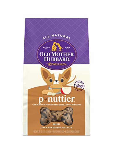 Old Mother Hubbard Wellness 经典 P-Nuttier 天然狗零食，松脆烤箱烘焙饼干，非常适合训练