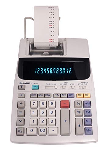 Sharp EL-1801V 墨水打印计算器，荧光显示，交流电，灰白色