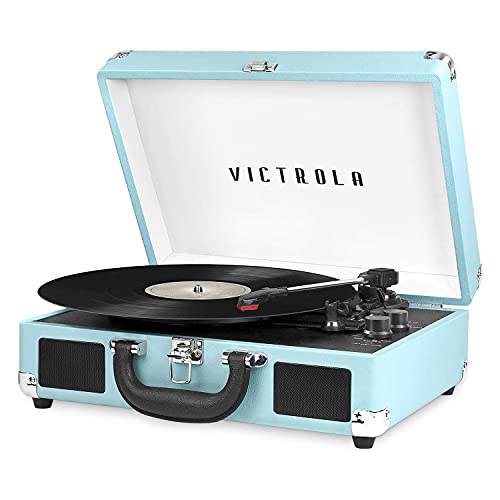 Victrola 复古 3 速蓝牙便携式手提箱电唱机，带内置扬声器 |升级转盘音频声音|包括额外的手写笔 |绿...